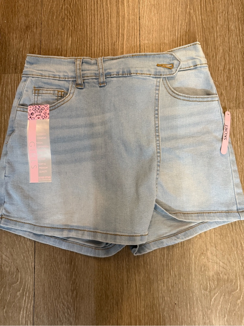 Light Blue Girls' Denim Skort with Faux-Wrap Front